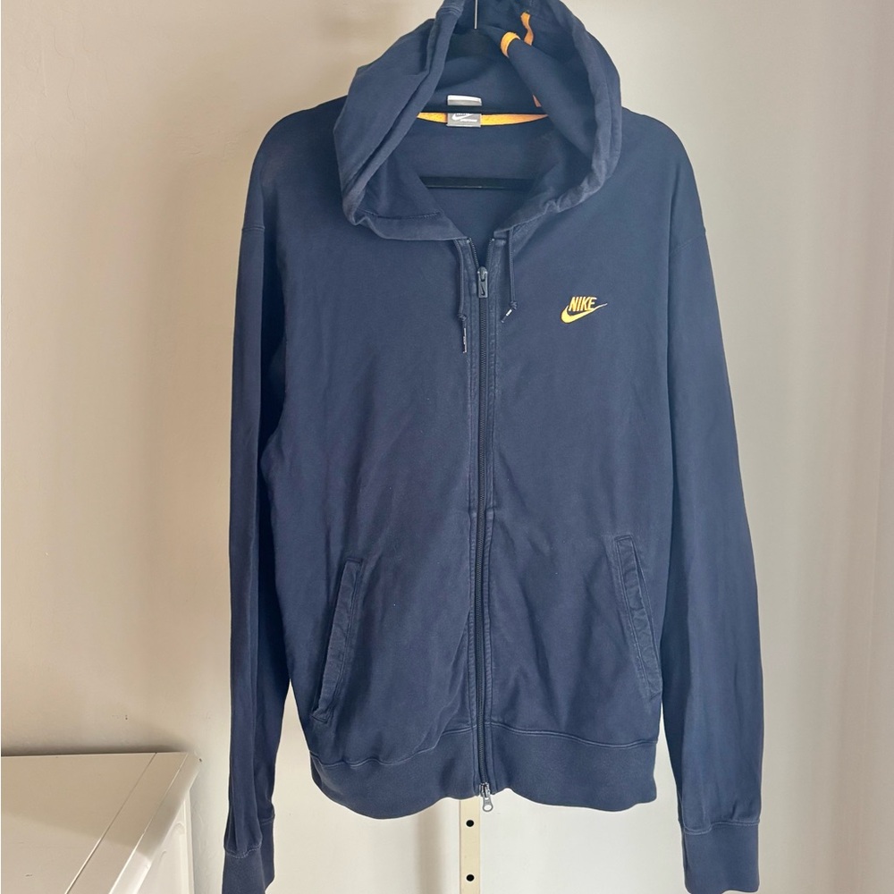 NIKE Men’s Relaxed Fit Lightweight Cotton Zip-Front Hoodie, Navy Blue, Sz Large